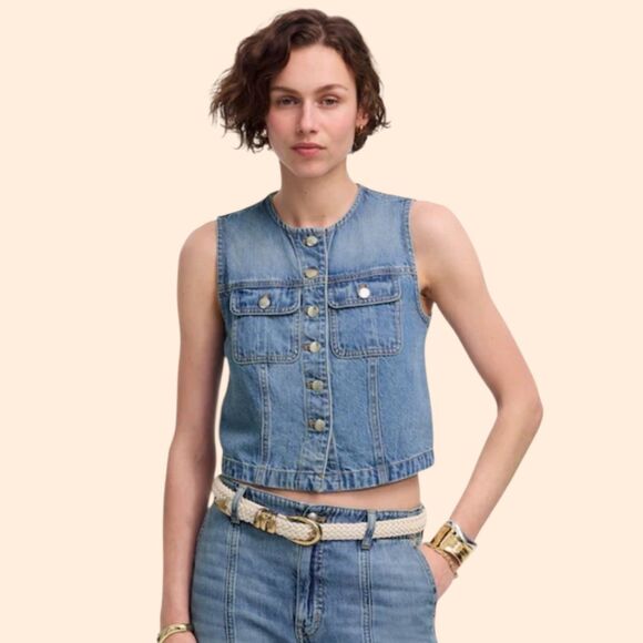 Madewell Cropped Airy Denim Vest - Picture 1 of 7